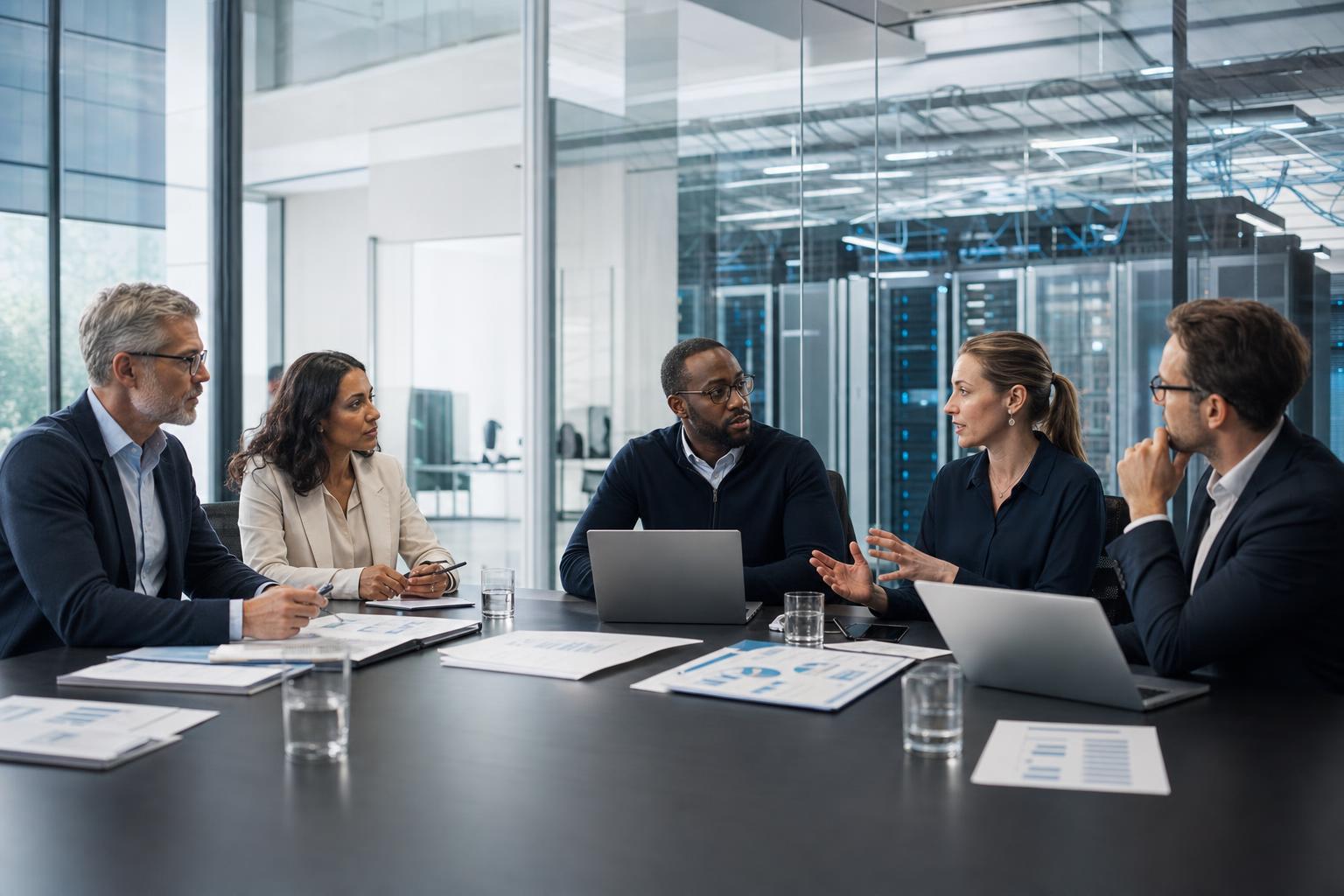 Responsabili tecnologia e operations riuniti in una sala adiacente al data center
